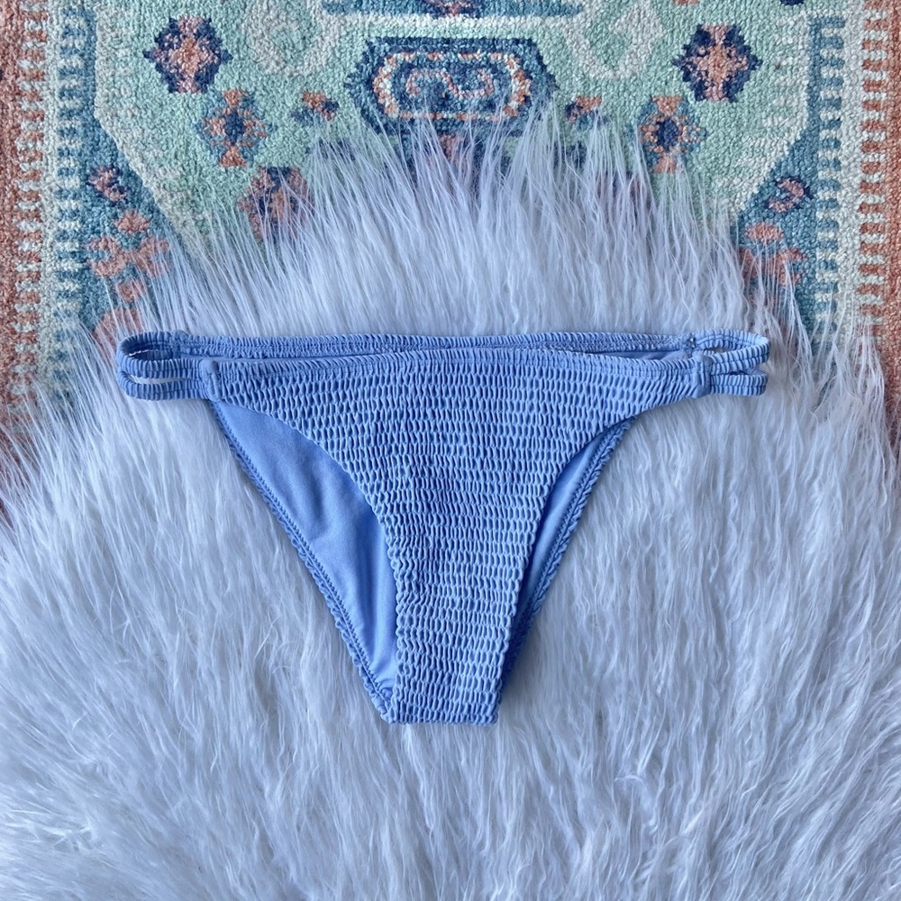 Hollister swim bikini bottom ruched strappy periwinkle lavender blue xs